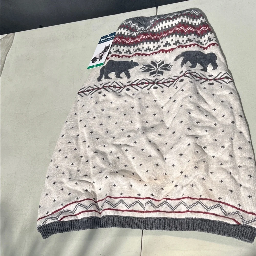 Lands' End Black and Cream Holiday Sweater XL Dog  NWT